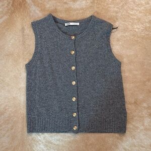 Zara Gray Wool Vest with Gold Buttons